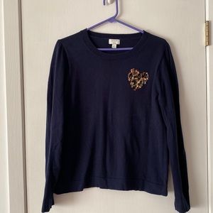 Jcrew Teddie Cotton Sweater - Navy with sequin heart